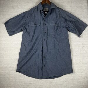 Key Men's Blue Chambray Shirt Size LT  Button Front Cotton Short Sleeve Vintage